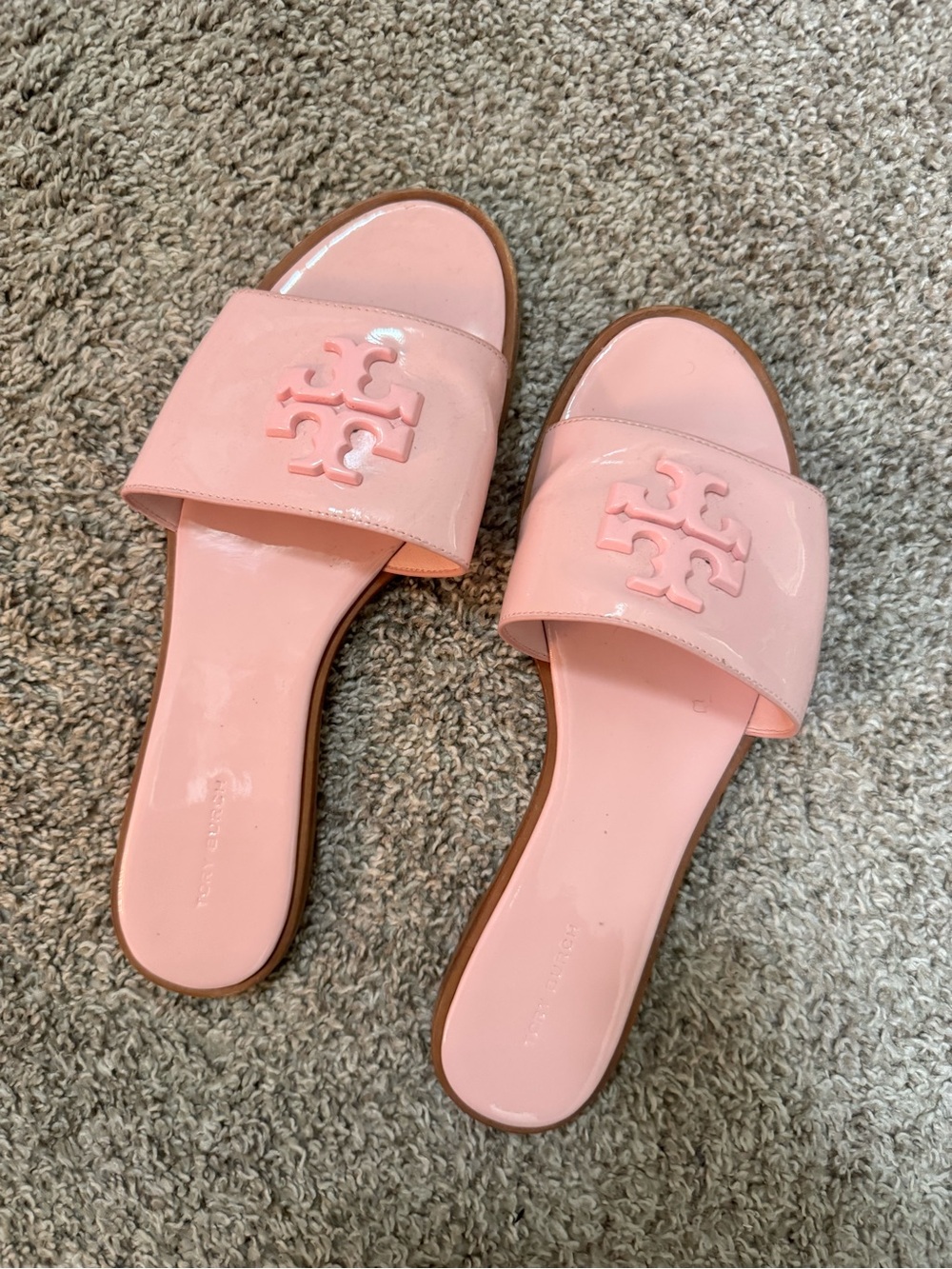 Tory Burch Pink Patent Logo Slide Sandals